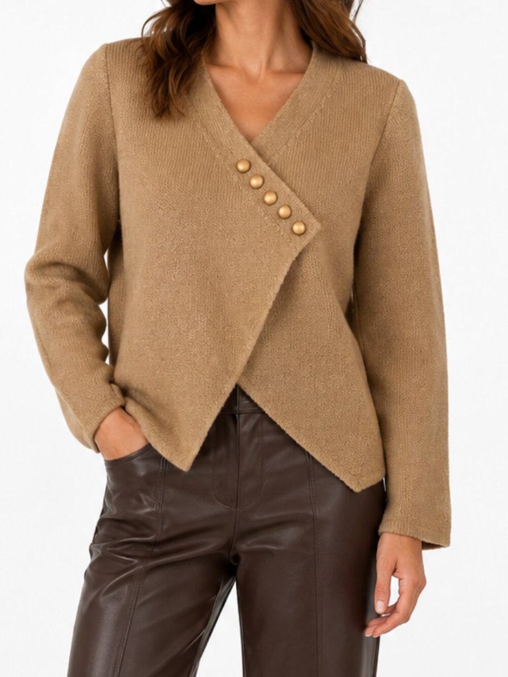 Camel Cross Button Knit Sweater MEDIUM
